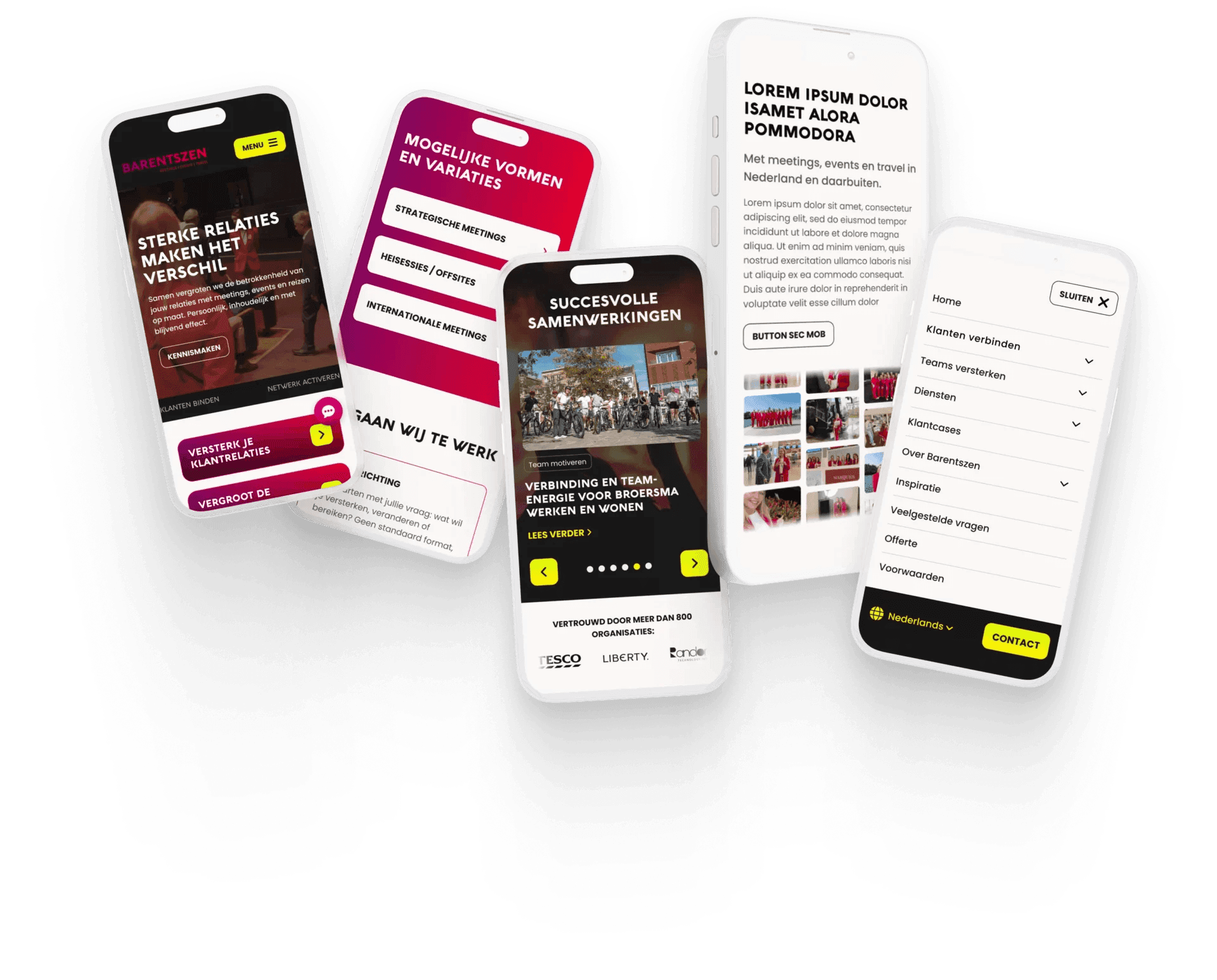 The Barentszen site on mobile, with the menu and customer cases