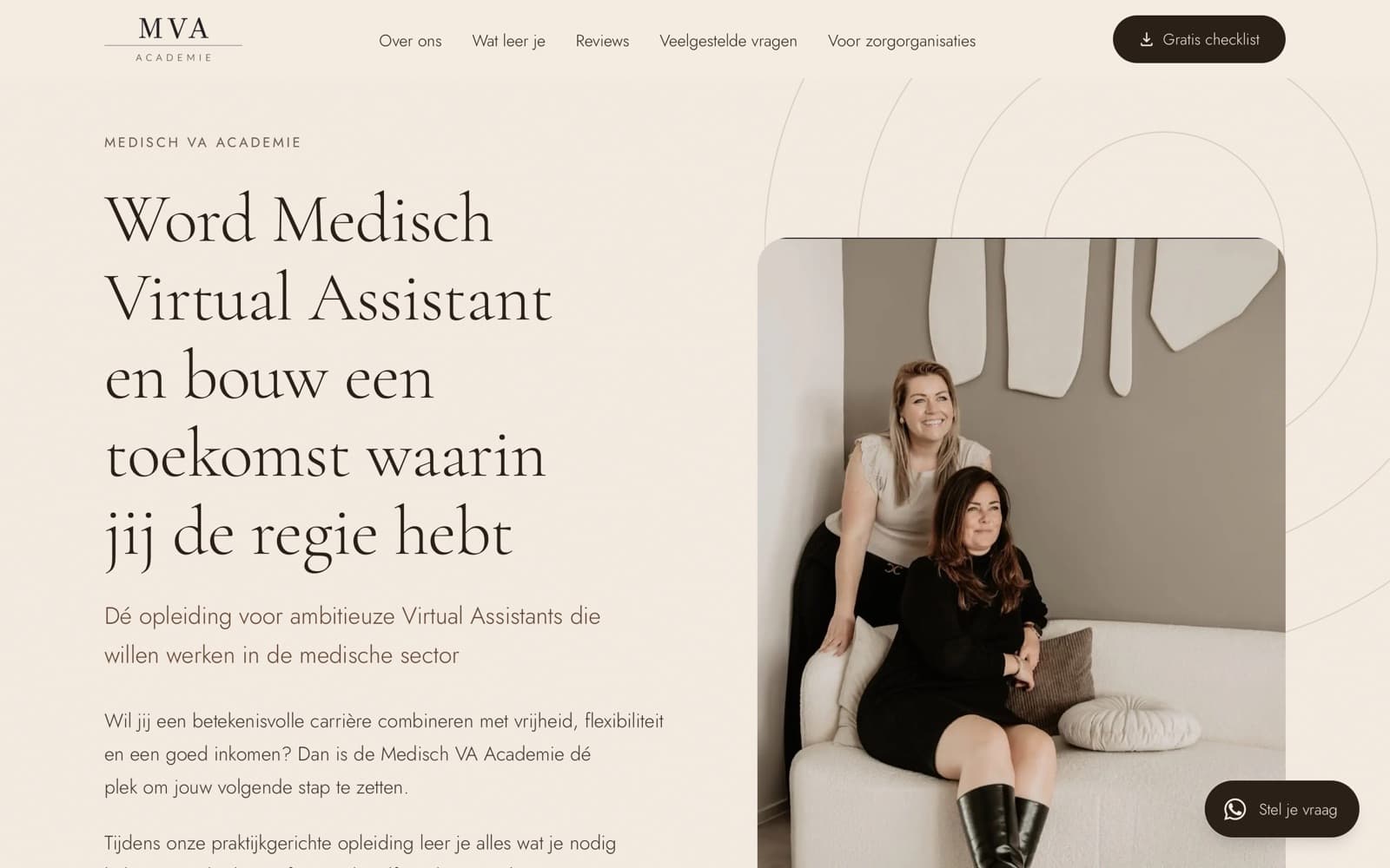 Homepage of medischva-academie.nl with the course introduction and the founders