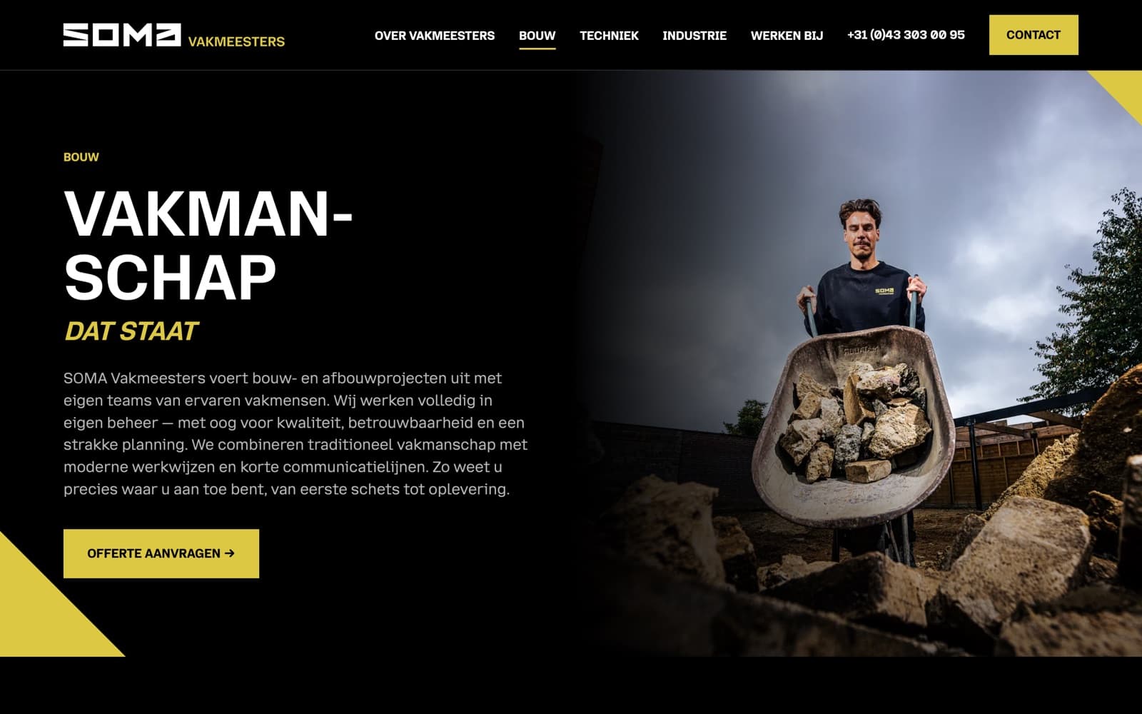 The building page: specialisations with photo and a request button