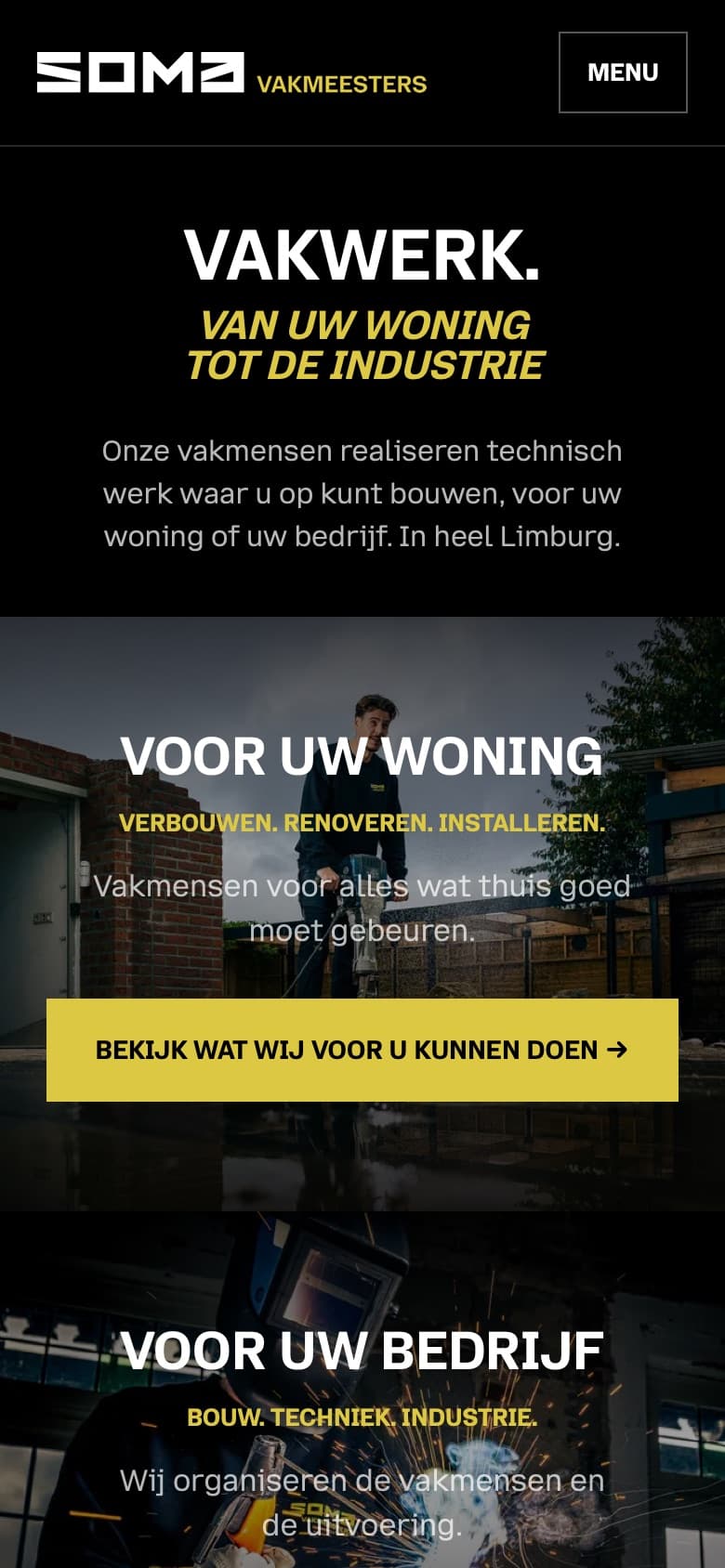 The homepage of somavakmeesters.nl on a phone