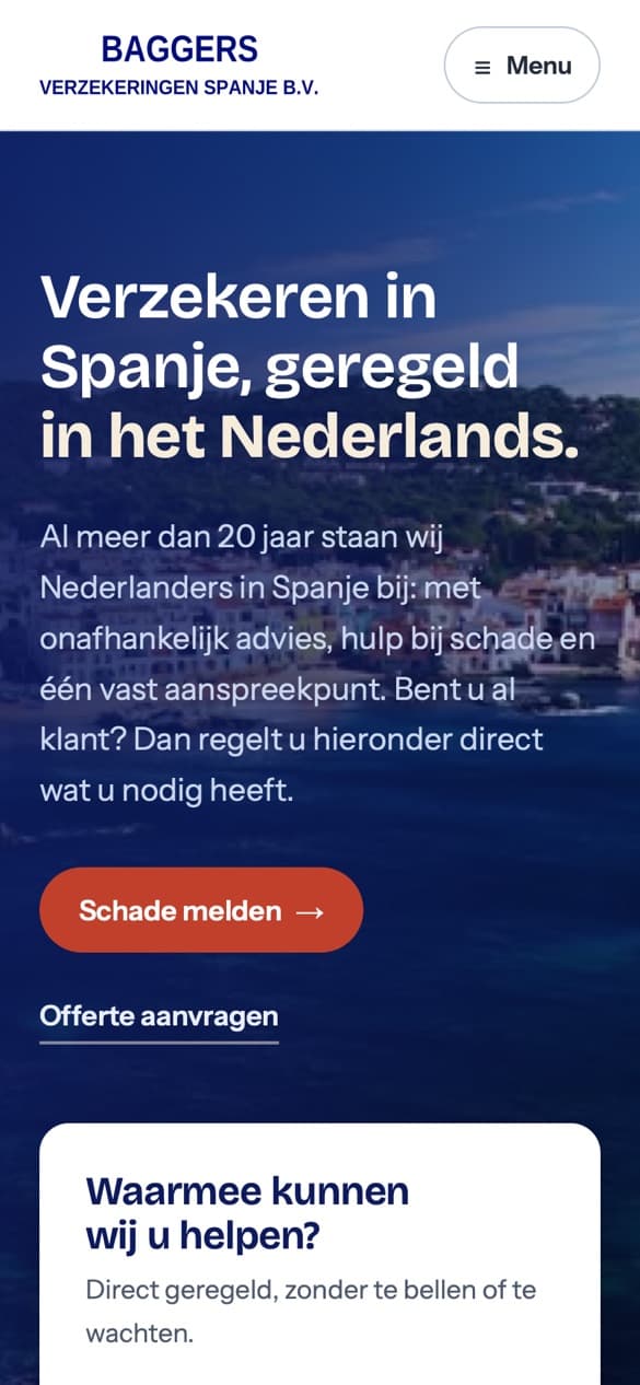 The homepage on a phone, with the claim button in the first screen